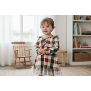 Made by Molly Toddler Girls Plaid Flutter Sleeve Dress Multicolor Size 3T Casual